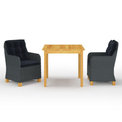 3 Pcs conjunto de jantar para jardim cinzento-escuro