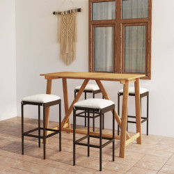 5 Pcs conjunto de bar para jardim com almofadões castanho