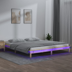 Estrutura de cama de casal c/ LED 135x190 cm madeira maciça