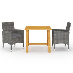 3 Pcs conjunto de jantar para jardim cinzento