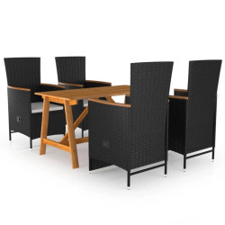5 Pcs conjunto de jantar para jardim preto