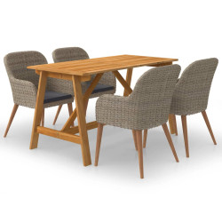 5 Pcs conjunto de jantar para jardim castanho