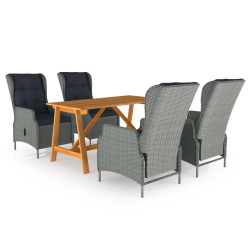 5 Pcs conjunto de jantar para jardim cinzento-claro