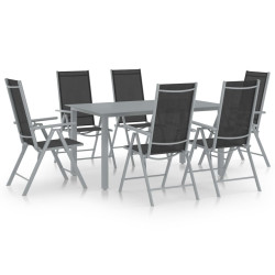 7 Pcs conjunto de jantar para jardim alumínio prateado e preto