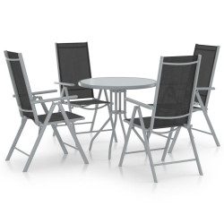 5 Pcs conjunto jantar p/ jardim alumínio e textilene prateado