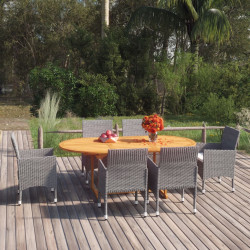 7 Pcs conjunto de jantar para jardim vime PE cinzento