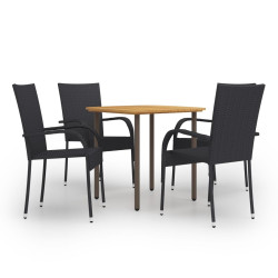 5 Pcs conjunto de jantar para jardim vime PE preto