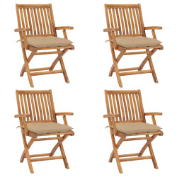 Cadeiras de jardim dobráveis c/ almofadões 4 pcs teca maciça