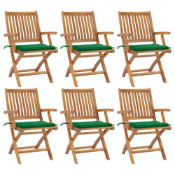Cadeiras de jardim dobráveis c/ almofadões 6 pcs teca maciça