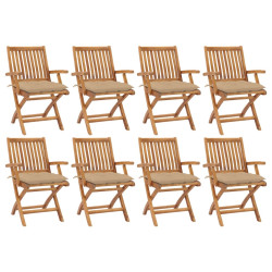 Cadeiras de jardim dobráveis c/ almofadões 8 pcs teca maciça