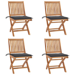 Cadeiras de jardim dobráveis c/ almofadões 4 pcs teca maciça