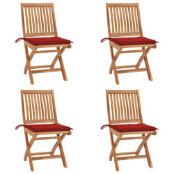 Cadeiras de jardim dobráveis c/ almofadões 4 pcs teca maciça