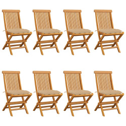 Cadeiras de jardim c/ almofadões bege 8 pcs teca maciça