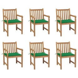 Cadeiras de jardim c/ almofadões verdes 6 pcs teca maciça