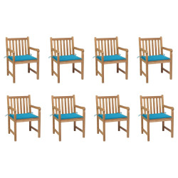 Cadeiras de jardim c/ almofadões azul 8 pcs teca maciça