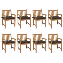 Cadeiras de jardim c/ almofadões cinza-acast. 8 pcs teca maciça