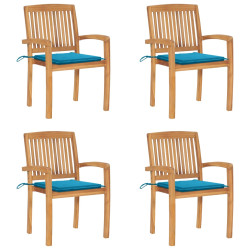 Cadeiras de jardim empiháveis c/ almofadões 4 pcs teca maciça