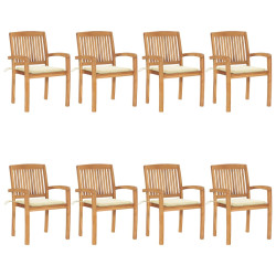 Cadeiras de jardim empiháveis c/ almofadões 8 pcs teca maciça