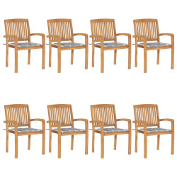 Cadeiras de jardim empiháveis c/ almofadões 8 pcs teca maciça
