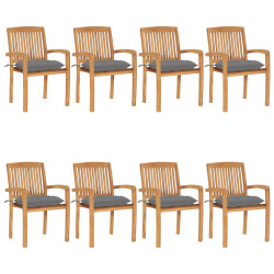 Cadeiras de jardim empiháveis c/ almofadões 8 pcs teca maciça