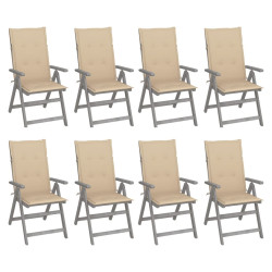 Cadeiras jardim reclináveis c/ almofadões 8 pcs acácia cinzento