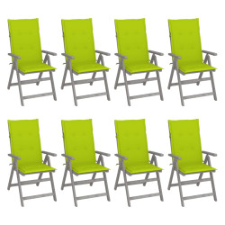 Cadeiras jardim reclináveis c/ almofadões 8 pcs acácia cinzento
