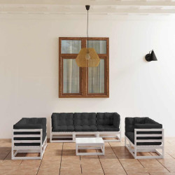 8 Pcs conjunto lounge de jardim com almofadões pinho maciço