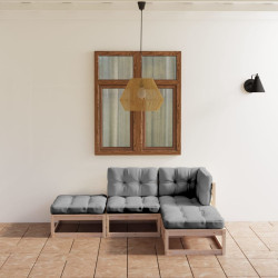 4 Pcs conjunto lounge de jardim c/ almofadões pinho maciço