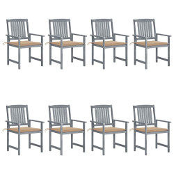 Cadeiras de jardim c/ almofadões 8 pcs acácia maciça cinzento