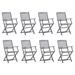 Cadeiras de exterior dobráveis 8pcs c/ almofadões acácia maciça