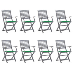 Cadeiras de exterior dobráveis 8pcs c/ almofadões acácia maciça