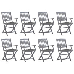 Cadeiras de exterior dobráveis 8pcs c/ almofadões acácia maciça