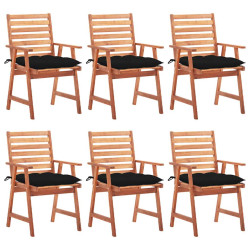 Cadeiras de jantar p/ jardim 6 pcs c/ almofadões acácia maciça