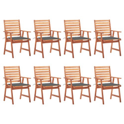 Cadeiras de jantar p/ jardim 8 pcs c/ almofadões acácia maciça