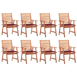 Cadeiras de jantar p/ jardim 8 pcs c/ almofadões acácia maciça