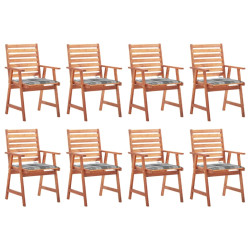 Cadeiras de jantar p/ jardim 8 pcs c/ almofadões acácia maciça