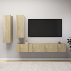 4Pcs conjunto de móveis de TV contraplacado cor carvalho sonoma