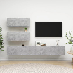 4 Pcs conjunto de móveis de TV derivados madeira cinza cimento