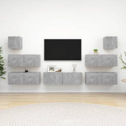 7 Pcs conjunto móveis TV derivados de madeira cinzento cimento