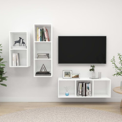 3 Pcs conjunto de móveis de TV contraplacado branco