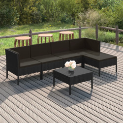 6 Pcs conjunto lounge de jardim c/ almofadões vime PE preto