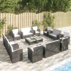 16 Pcs conjunto lounge de jardim c/ almofadões vime PE preto