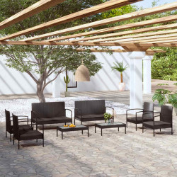 8 Pcs conjunto lounge de jardim c/ almofadões vime PE preto