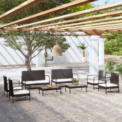 8 Pcs conjunto lounge de jardim c/ almofadões vime PE preto