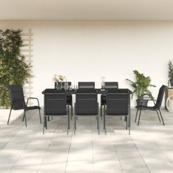 9 Pcs conjunto de jantar para jardim aço e textilene preto