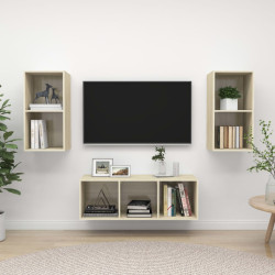 3 Pcs conjunto móveis de TV derivados madeira carvalho sonoma