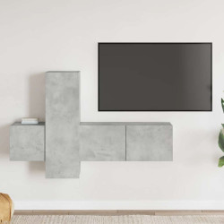 3 Pcs conjunto de móveis de TV contraplacado cinzento cimento