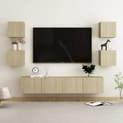 6Pcs conjunto de móveis de TV derivados madeira carvalho sonoma