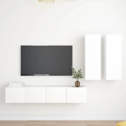 4 Pcs conjunto de móveis de TV derivados de madeira branco
