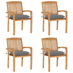 Cadeiras de jardim empilháveis c/ almofadões 4 pcs teca maciça
